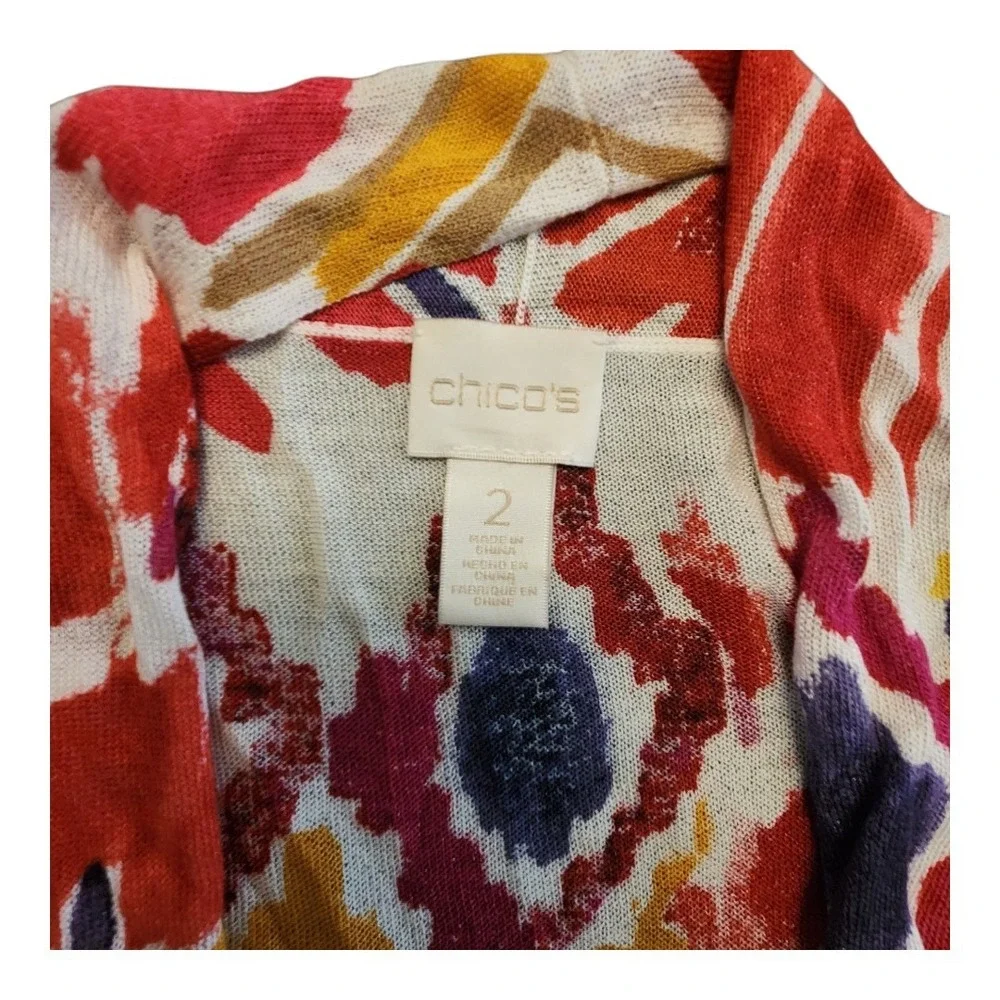 NWOT Chico's Western Multicolor‎ Front Ties Sweater/Cardigan Sz 2 Or Large Boho